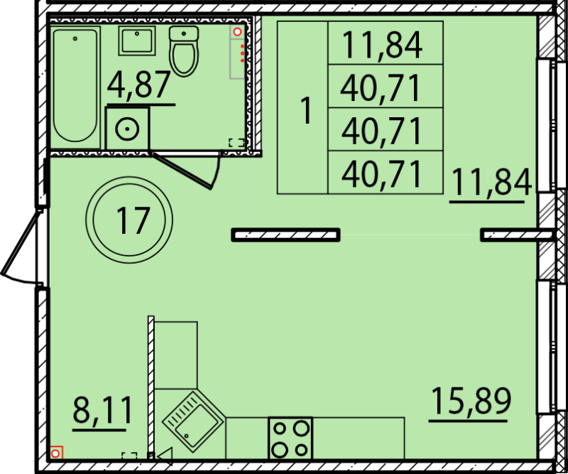 2 ккв (Евро) 40,7 м²