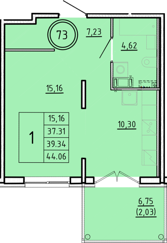 1 ккв 37,3 м²
