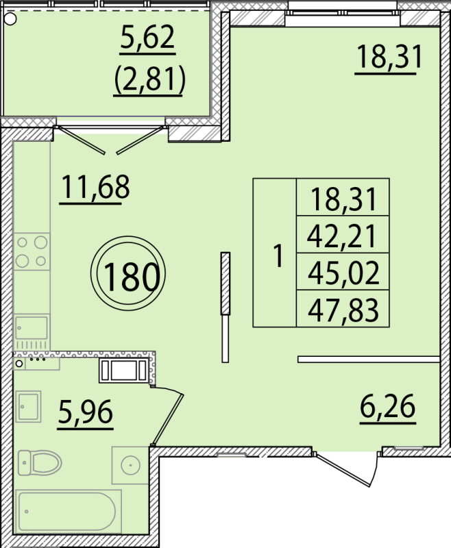 1 ккв 42,2 м²