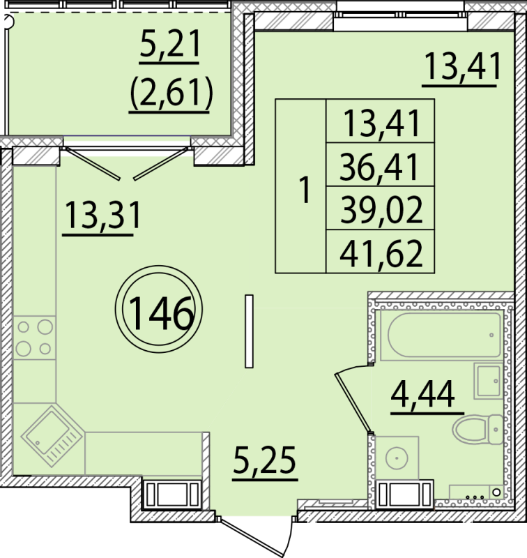 1 ккв 36,4 м²