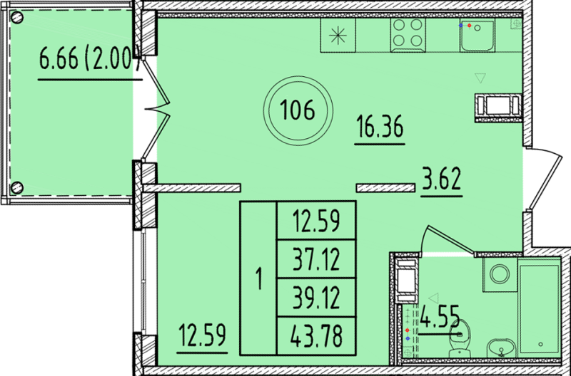 2 ккв (Евро) 37,1 м²