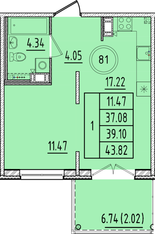 2 ккв (Евро) 37,1 м²
