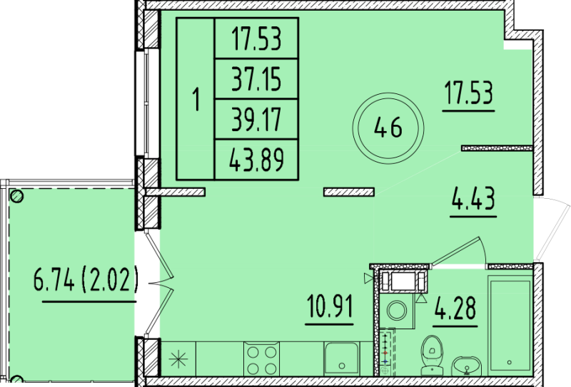 1 ккв 37,2 м²