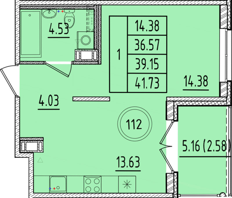 1 ккв 36,6 м²
