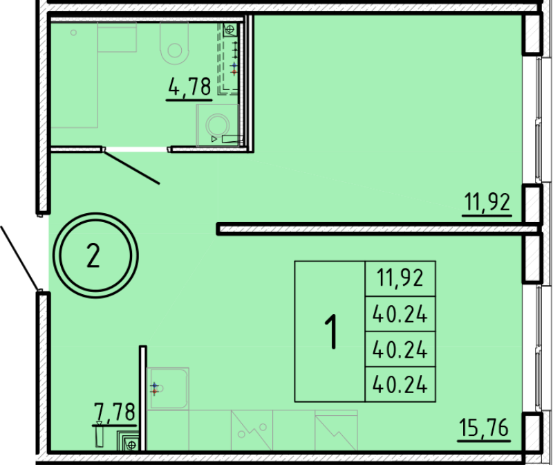 2 ккв (Евро) 40,2 м²