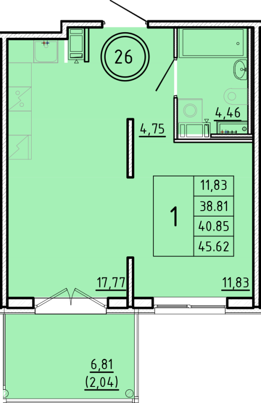 2 ккв (Евро) 38,8 м²