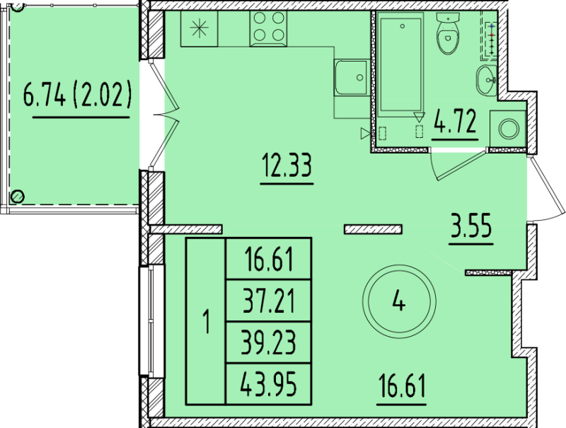 1 ккв 37,2 м²