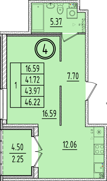 1 ккв 41,7 м²