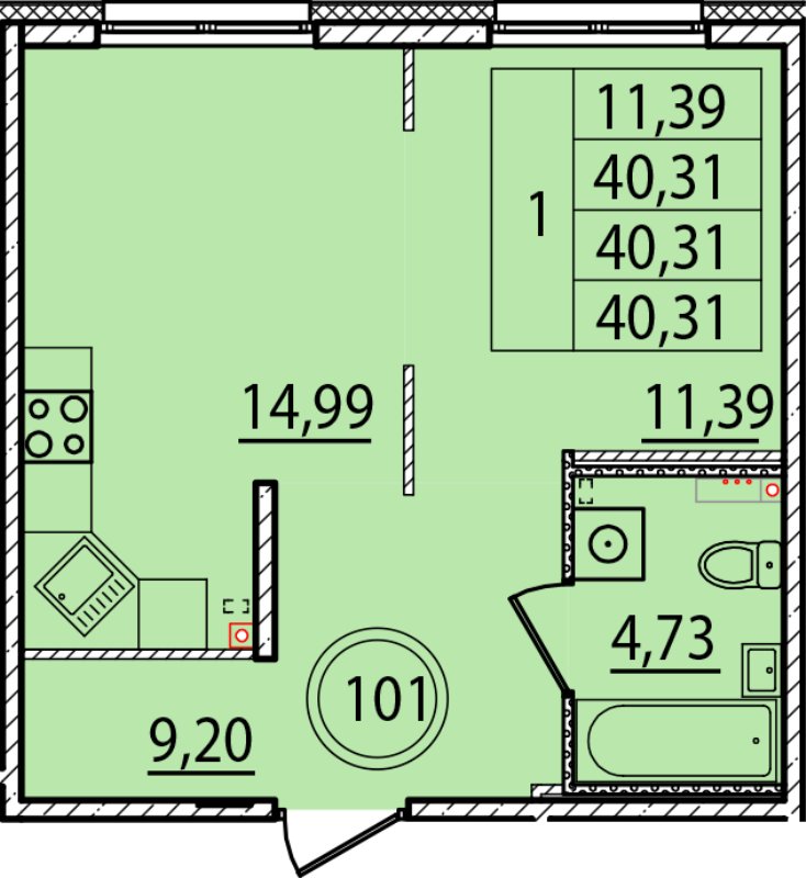 1 ккв 40,3 м²