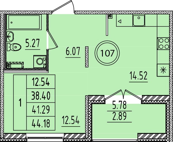 1 ккв 38,4 м²