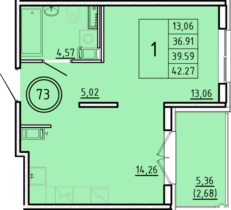 1 ккв 36,9 м²
