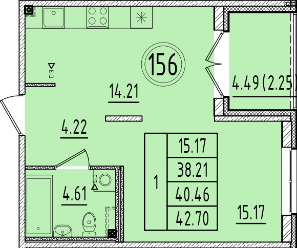 1 ккв 38,2 м²