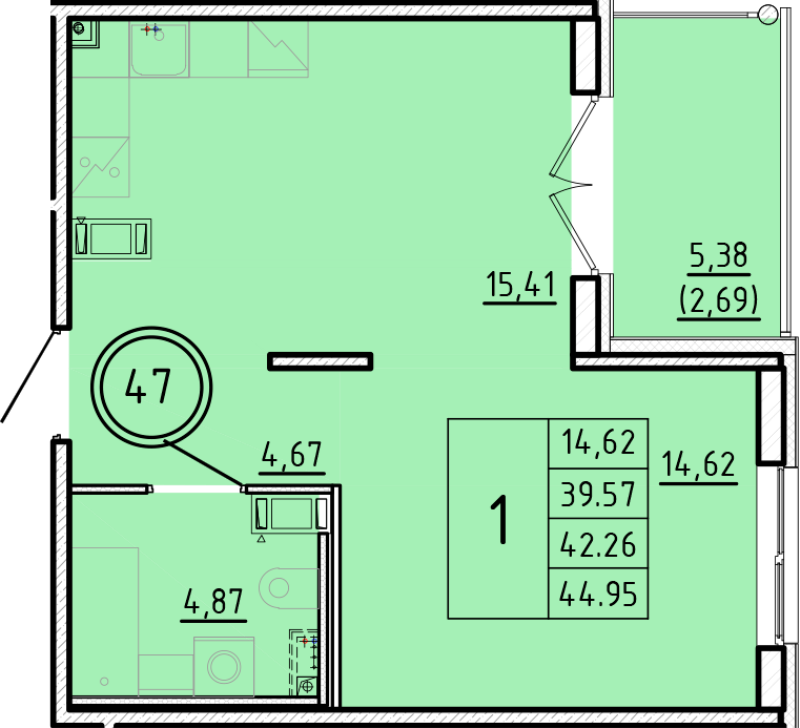 2 ккв (Евро) 39,6 м²