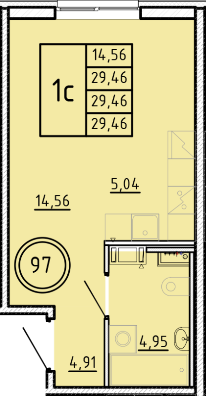 Студия 29,5 м²