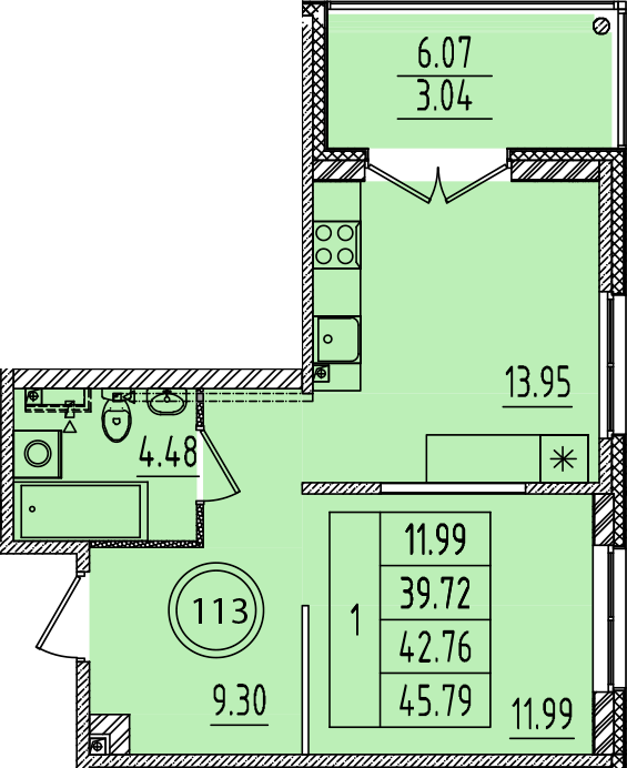 1 ккв 39,7 м²