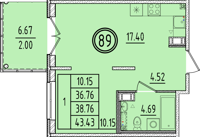 2 ккв (Евро) 36,8 м²