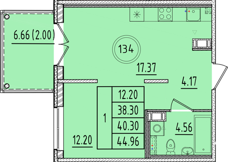 2 ккв (Евро) 38,3 м²