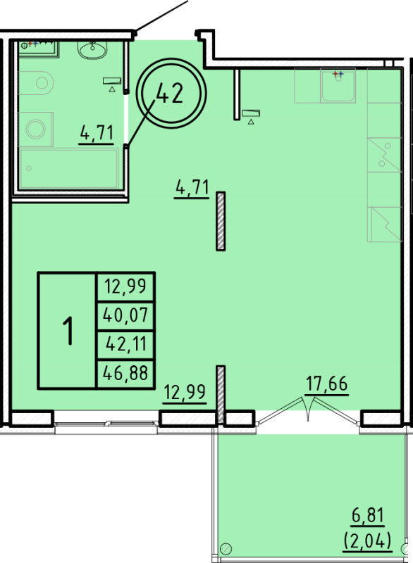 2 ккв (Евро) 40,1 м²