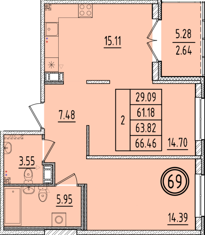 3 ккв (Евро) 61,2 м²
