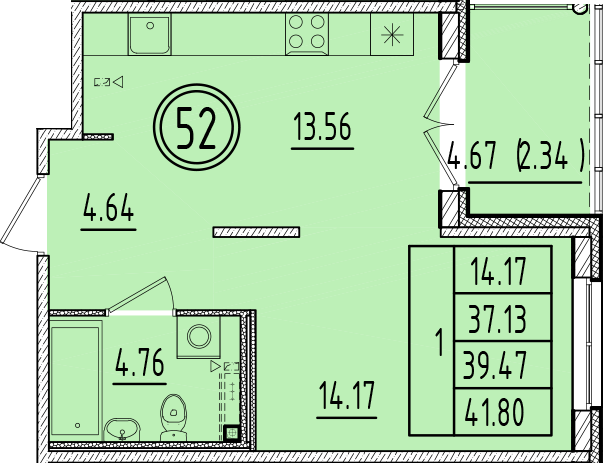 1 ккв 37,1 м²