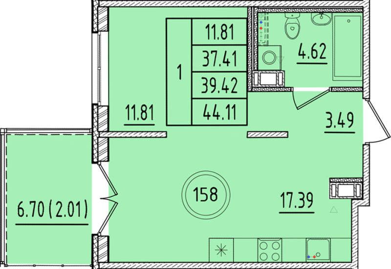 2 ккв (Евро) 37,4 м²