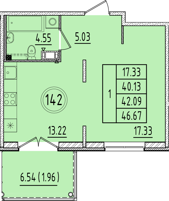 1 ккв 40,1 м²