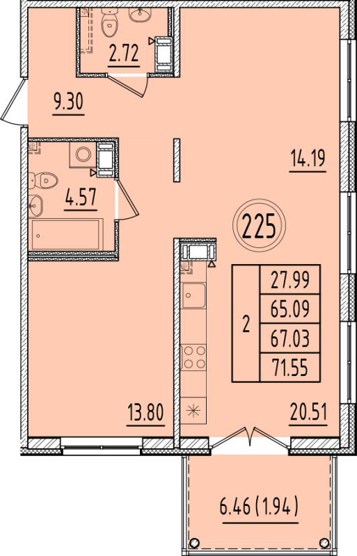 3 ккв (Евро) 65,1 м²