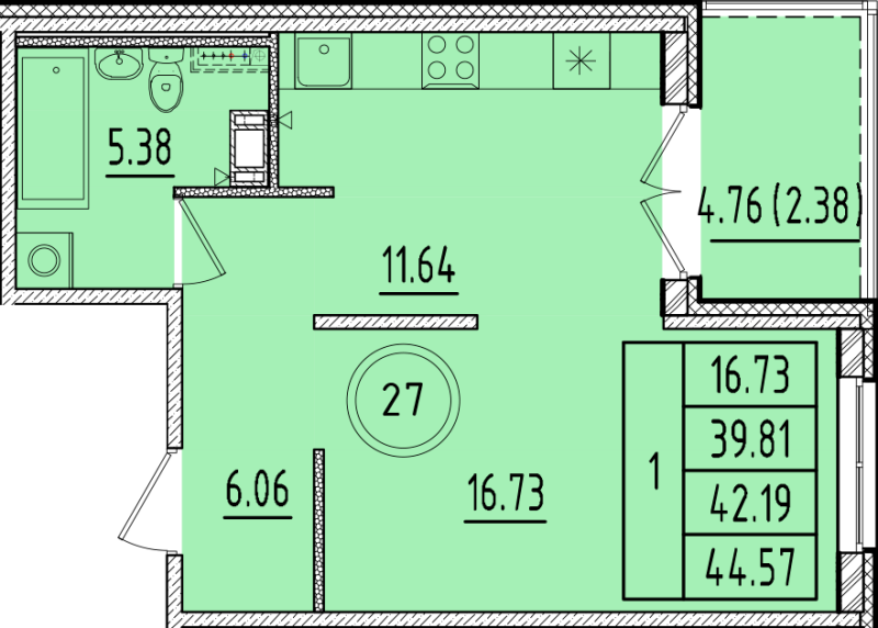 1 ккв 39,8 м²