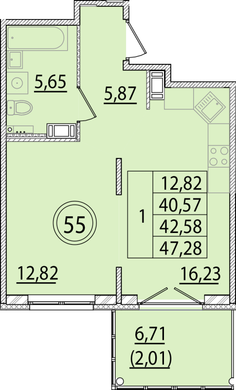 2 ккв (Евро) 40,6 м²