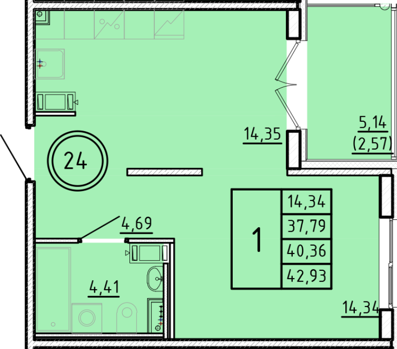 1 ккв 37,8 м²