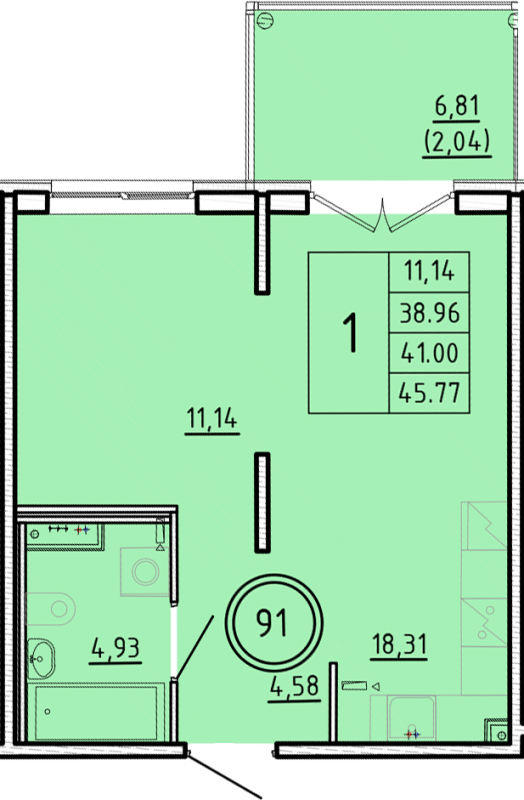 2 ккв (Евро) 39 м²