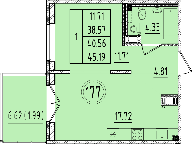2 ккв (Евро) 38,6 м²