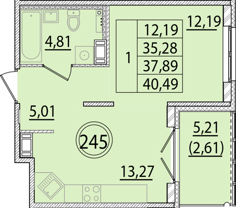 1 ккв 35,3 м²