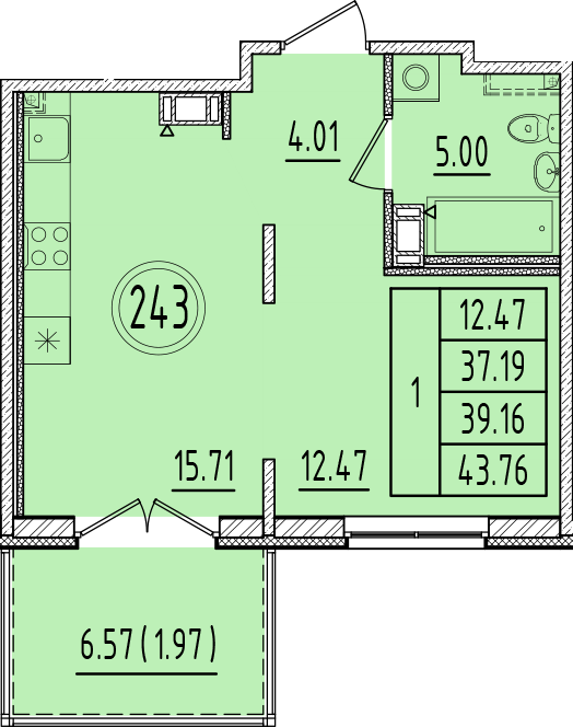 2 ккв (Евро) 37,2 м²