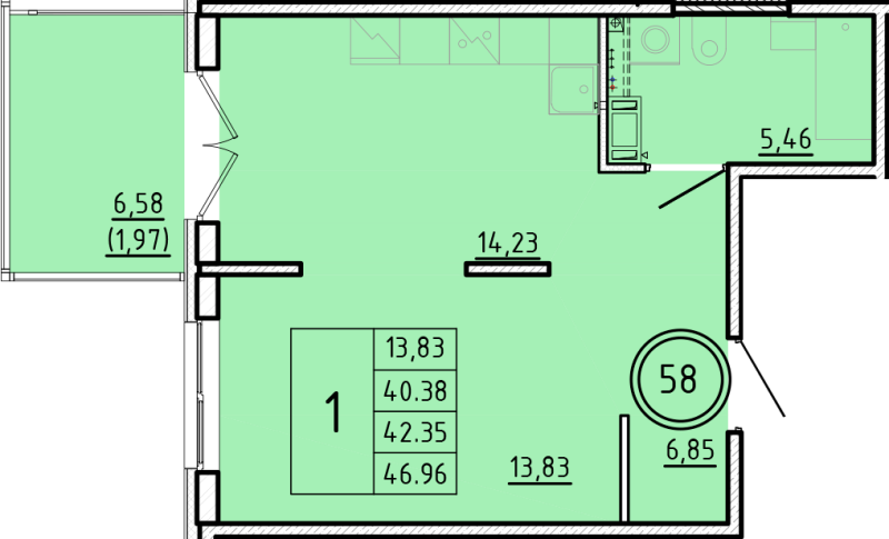 1 ккв 40,4 м²