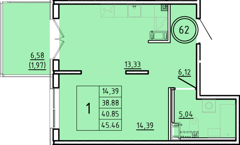 1 ккв 39 м²