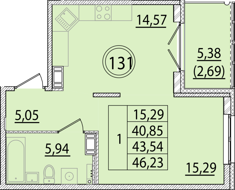 1 ккв 40,9 м²