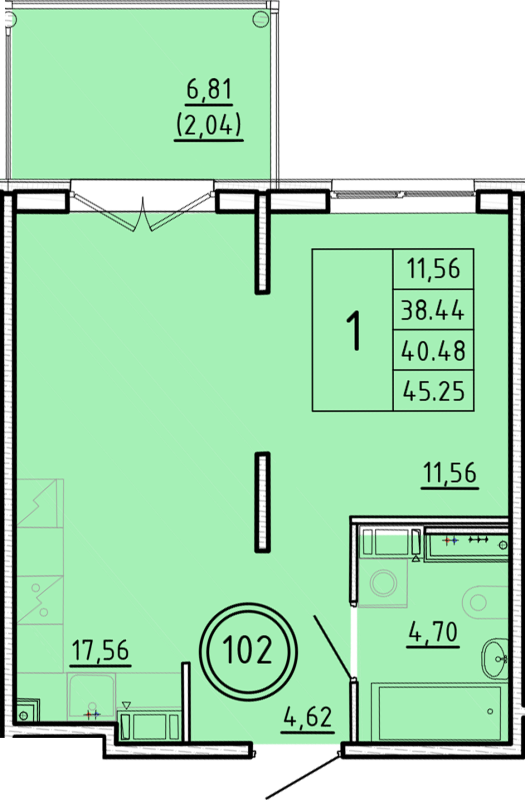 2 ккв (Евро) 38,4 м²