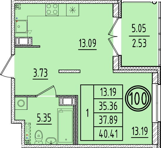1 ккв 35,4 м²