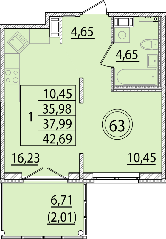 2 ккв (Евро) 36 м²