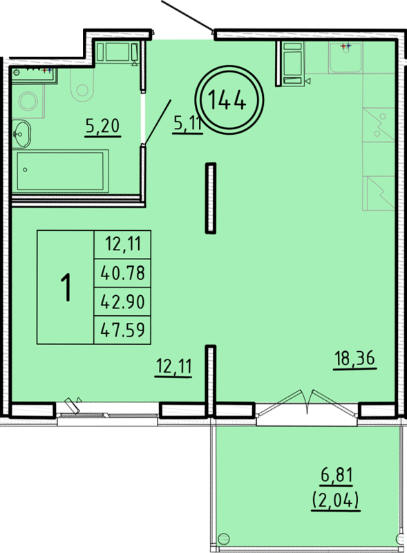 2 ккв (Евро) 40,8 м²