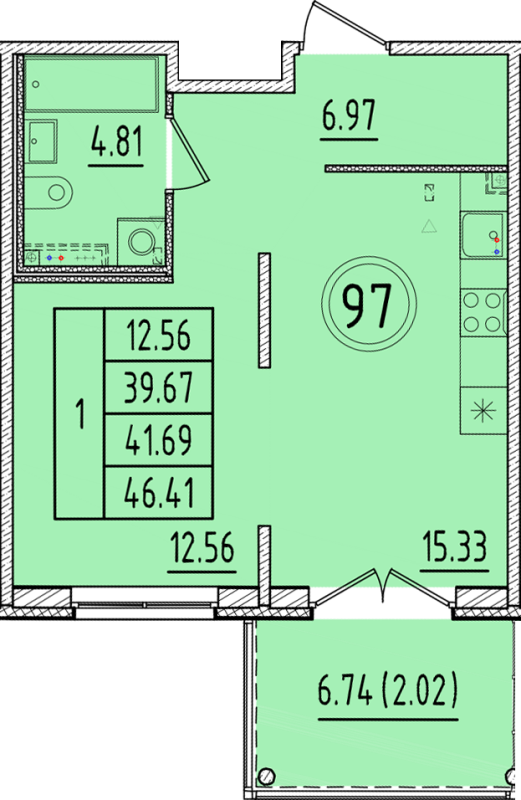 1 ккв 39,7 м²