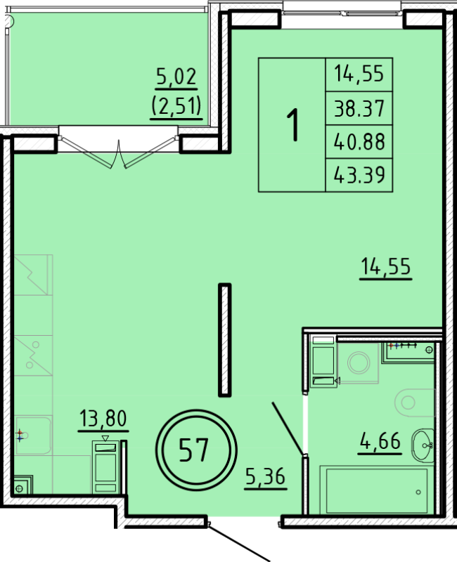 1 ккв 38,4 м²