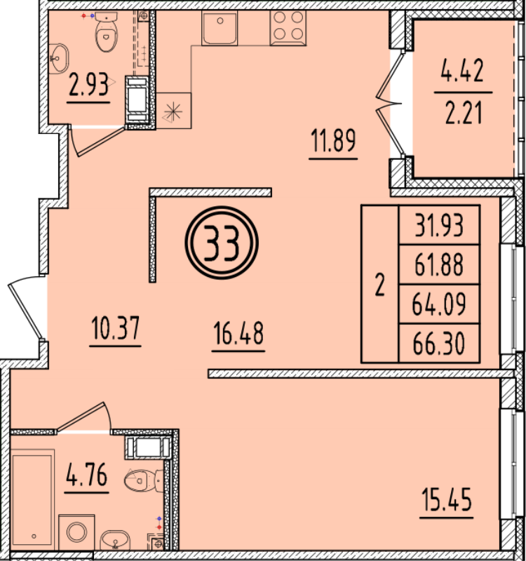 2 ккв 61,9 м²