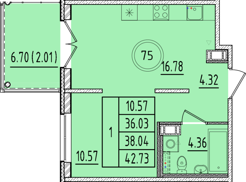 2 ккв (Евро) 36 м²