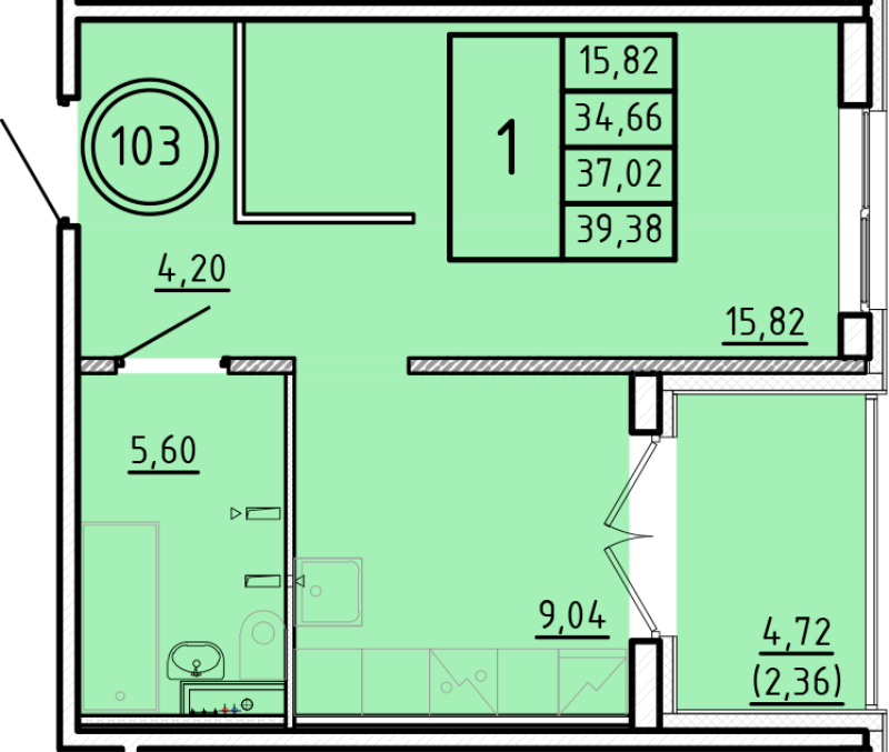 1 ккв 34,7 м²