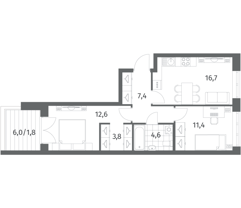 3 ккв (Евро) 58,4 м²