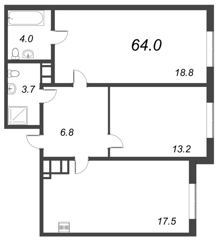 3 ккв (Евро) 64 м²