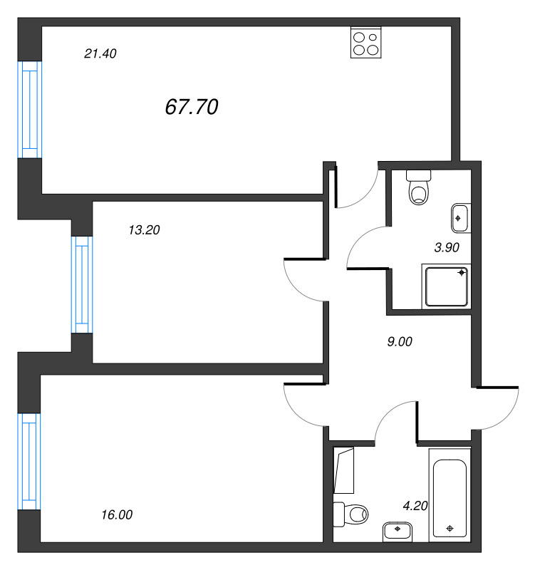 3 ккв (Евро) 67,7 м²