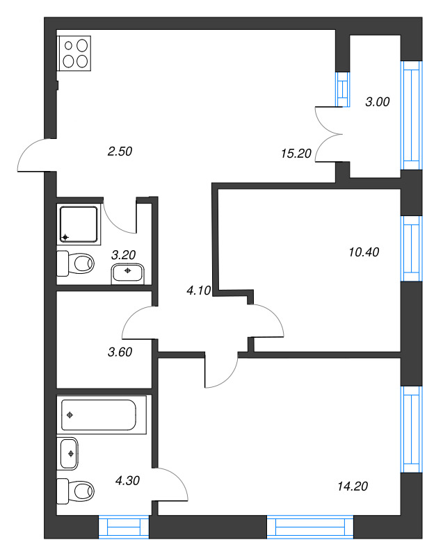3 ккв (Евро) 59 м²
